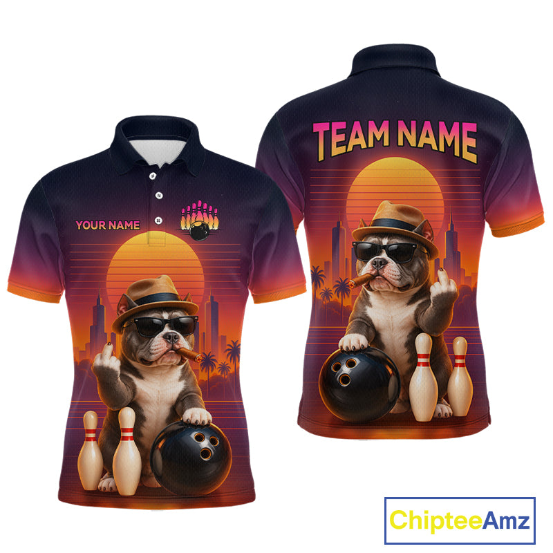 Funny Bully American Dog Retro Sunset Custom Bowling Jersey for Men Bowling Team Shirts HNT694