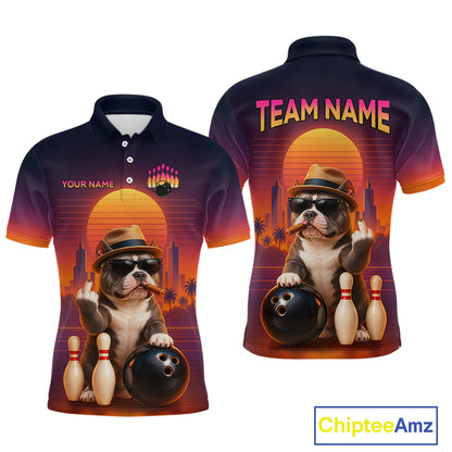Funny Bully American Dog Retro Sunset Custom Bowling Jersey for Men Bowling Team Shirts HNT694