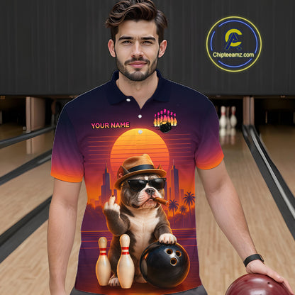 Funny Bully American Dog Retro Sunset Custom Bowling Jersey for Men Bowling Team Shirts HNT694