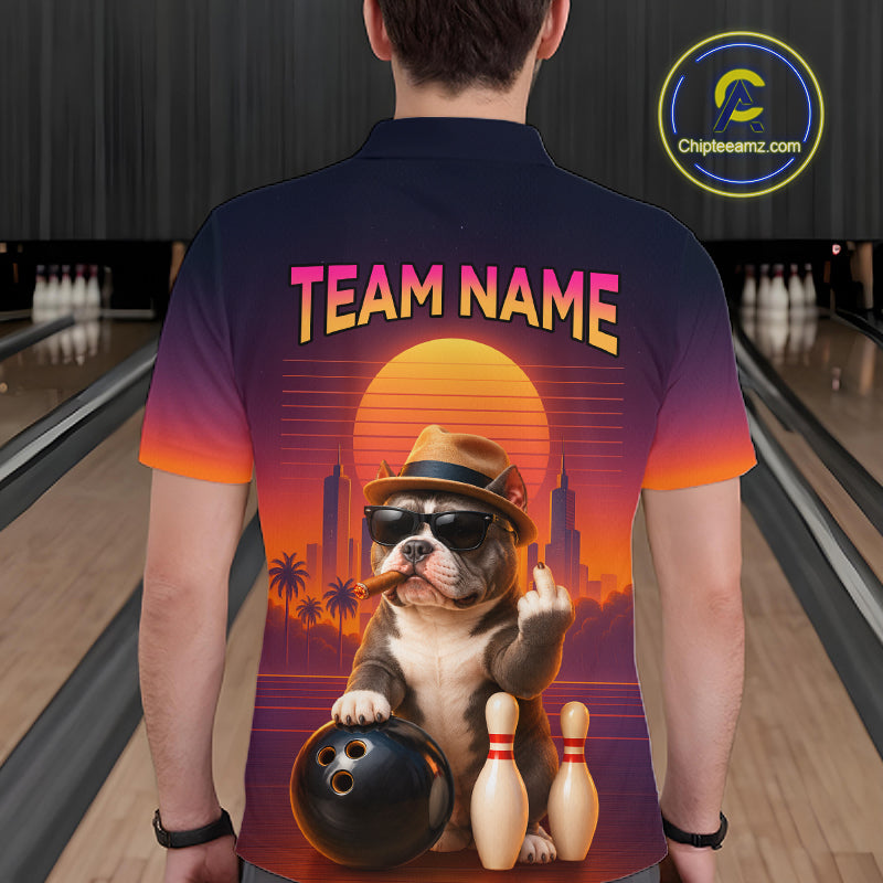 Funny Bully American Dog Retro Sunset Custom Bowling Jersey for Men Bowling Team Shirts HNT694
