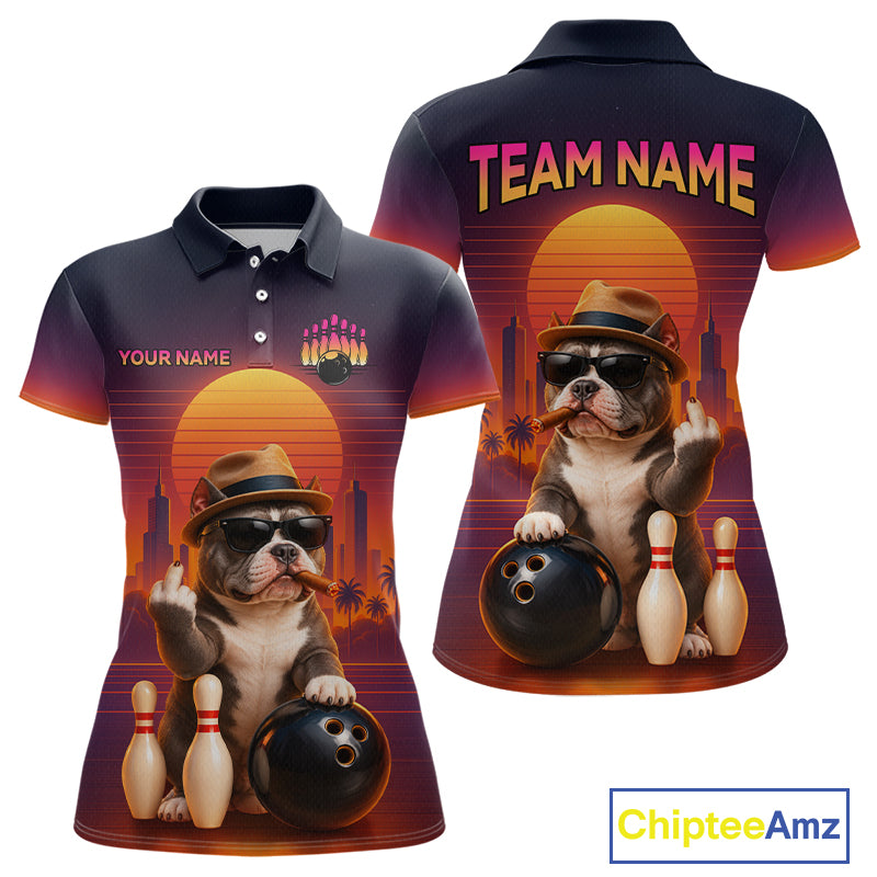 Funny Bully American Dog Retro Sunset Custom Bowling Jersey for Women Bowling Team Shirts HNT694