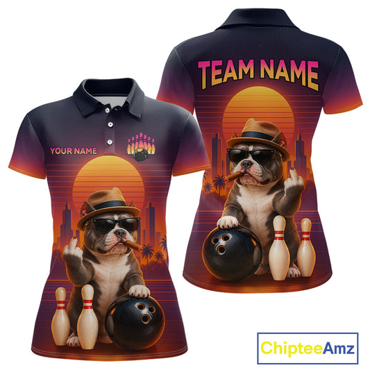 Funny Bully American Dog Retro Sunset Custom Bowling Jersey for Women Bowling Team Shirts HNT694