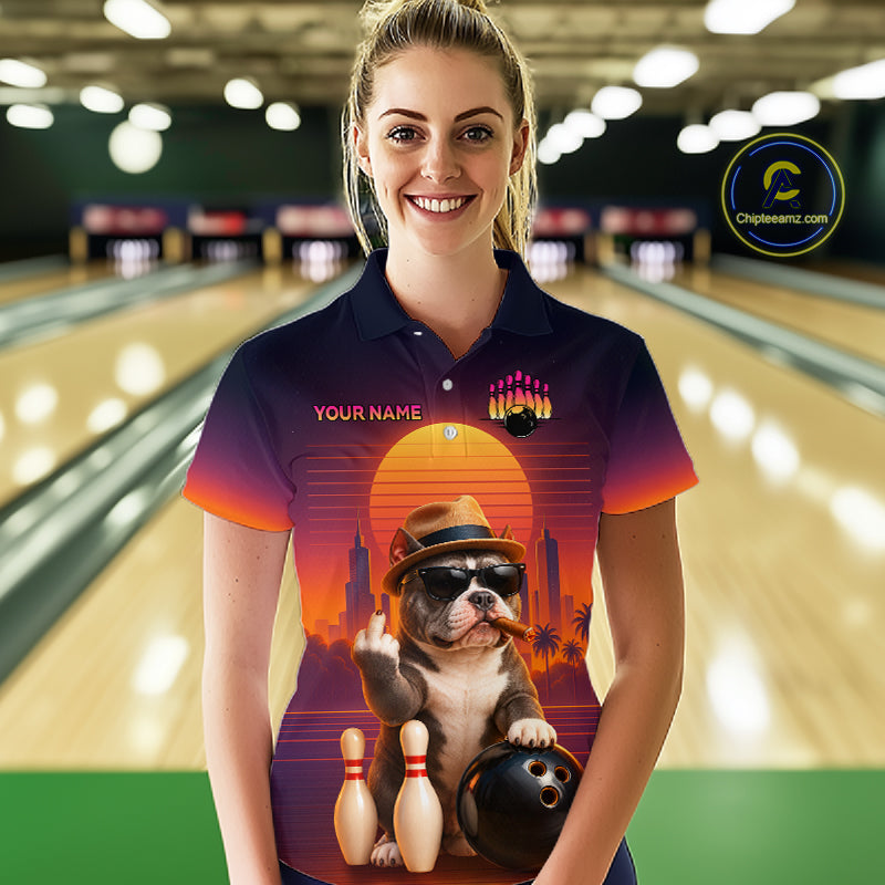 Funny Bully American Dog Retro Sunset Custom Bowling Jersey for Women Bowling Team Shirts HNT694