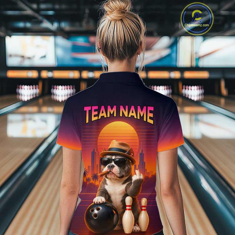 Funny Bully American Dog Retro Sunset Custom Bowling Jersey for Women Bowling Team Shirts HNT694