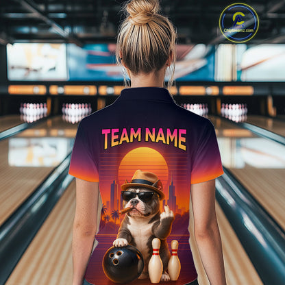 Funny Bully American Dog Retro Sunset Custom Bowling Jersey for Women Bowling Team Shirts HNT694
