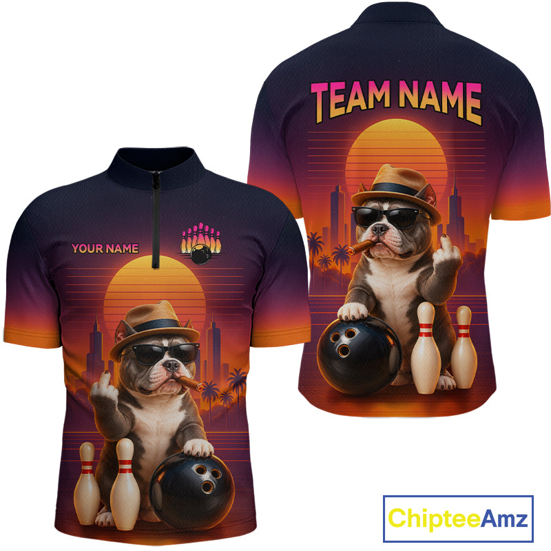 Funny Bully American Dog Retro Sunset Custom Bowling Jersey for Men Bowling Team Shirts HNT694