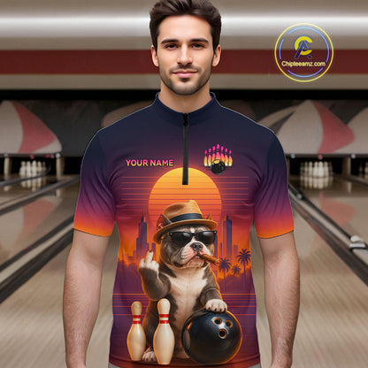 Funny Bully American Dog Retro Sunset Custom Bowling Jersey for Men Bowling Team Shirts HNT694
