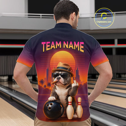 Funny Bully American Dog Retro Sunset Custom Bowling Jersey for Men Bowling Team Shirts HNT694
