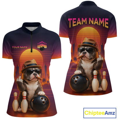 Funny Bully American Dog Retro Sunset Custom Bowling Jersey for Women Bowling Team Shirts HNT694