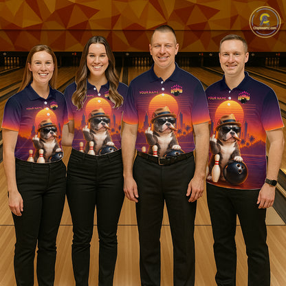 Funny Bully American Dog Retro Sunset Custom Bowling Jersey for Women Bowling Team Shirts HNT694