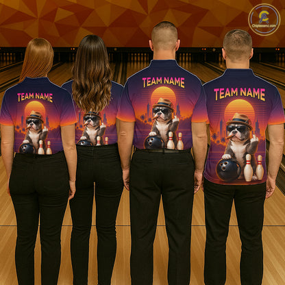 Funny Bully American Dog Retro Sunset Custom Bowling Jersey for Men Bowling Team Shirts HNT694