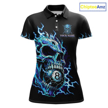 Load image into Gallery viewer, Custom Blue Flame Skull 8 Ball Cracked Billiard Shirt for Women Billiard Team Jersey Billiard League NNT184