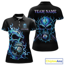 Load image into Gallery viewer, Custom Blue Flame Skull 8 Ball Cracked Billiard Shirt for Women Billiard Team Jersey Billiard League NNT184