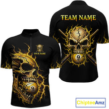 Load image into Gallery viewer, Custom Yellow Flame Skull 9 Ball Cracked Billiard Shirt for Men Billiard Team Jersey NNT195