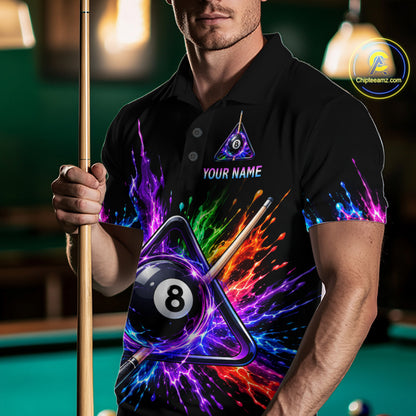 Custom Colorful 8 Ball & Pool Cue Billiard Team Shirts for Men Billiard League Jerseys NNT347