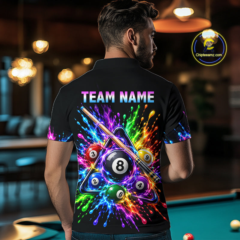 Custom Colorful 8 Ball & Pool Cue Billiard Team Shirts for Men Billiard League Jerseys NNT347