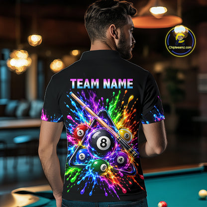 Custom Colorful 8 Ball & Pool Cue Billiard Team Shirts for Men Billiard League Jerseys NNT347