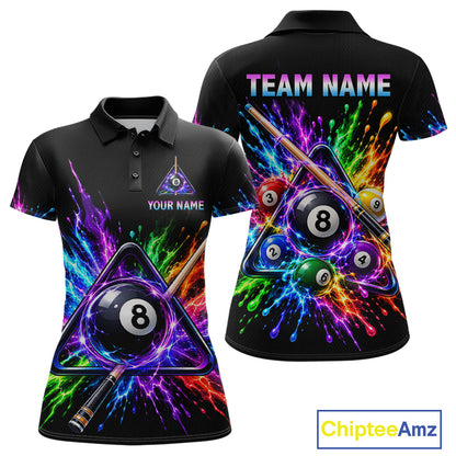Custom Colorful 8 Ball & Pool Cue Billiard Team Shirts for Women Billiard League Jerseys NNT347