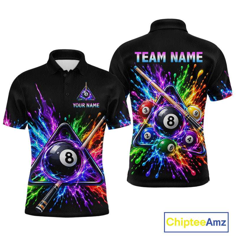 Custom Colorful 8 Ball & Pool Cue Billiard Team Shirts for Men Billiard League Jerseys NNT347