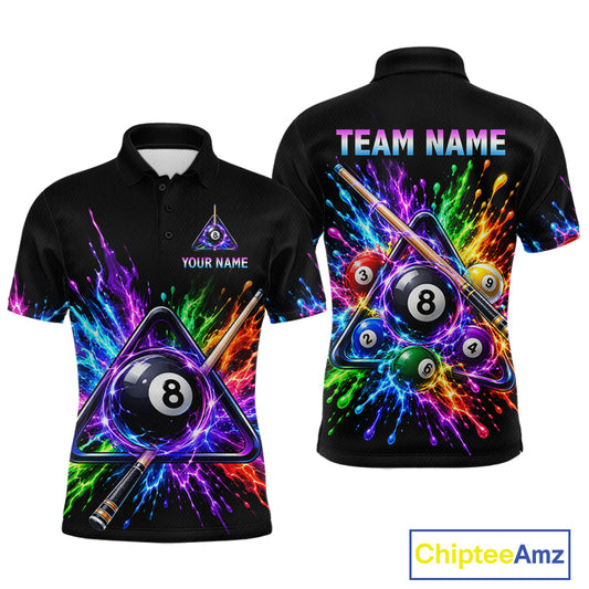 Custom Colorful 8 Ball & Pool Cue Billiard Team Shirts for Men Billiard League Jerseys NNT347