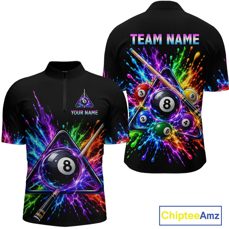 Custom Colorful 8 Ball & Pool Cue Billiard Team Shirts for Men Billiard League Jerseys NNT347