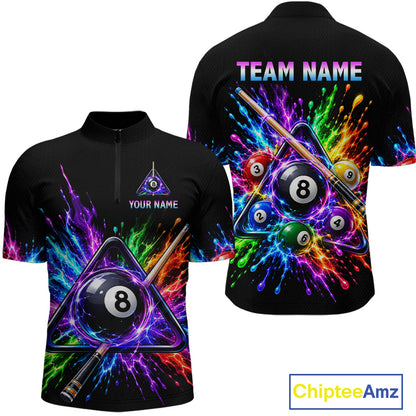 Custom Colorful 8 Ball & Pool Cue Billiard Team Shirts for Men Billiard League Jerseys NNT347