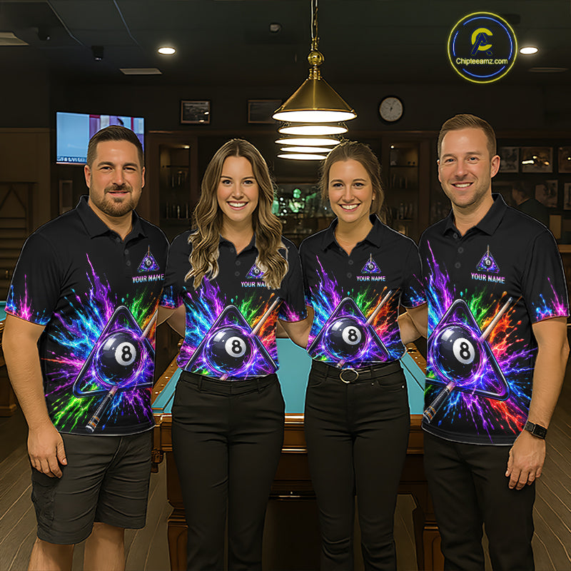 Custom Colorful 8 Ball & Pool Cue Billiard Team Shirts for Men Billiard League Jerseys NNT347