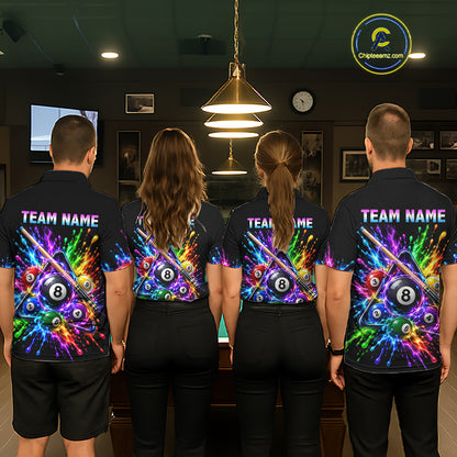 Custom Colorful 8 Ball & Pool Cue Billiard Team Shirts for Men Billiard League Jerseys NNT347