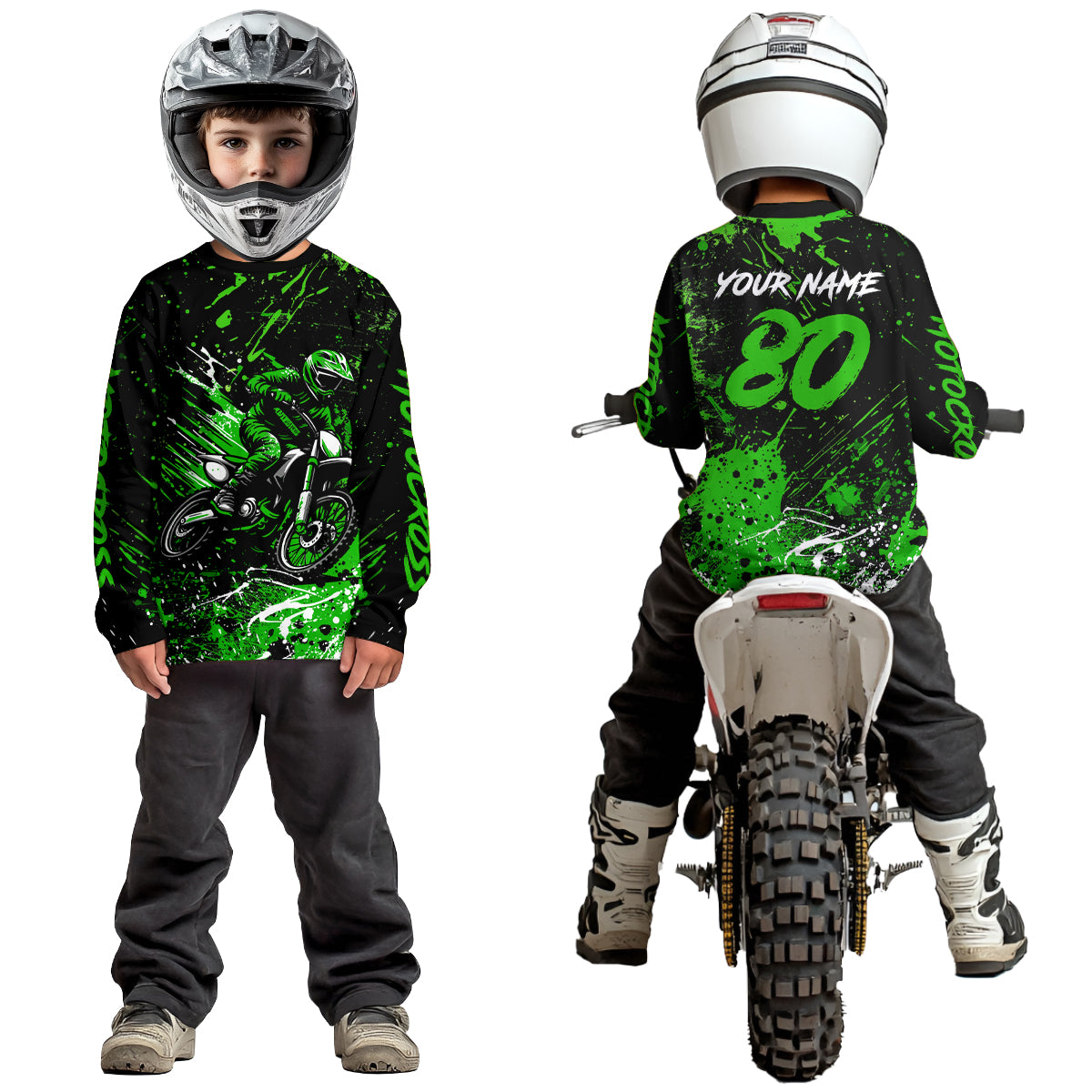 Green Youth Motocross Jersey Custom Motocycle Shirts Men Women Kid Motocross Shirt UPF30+ DNT39