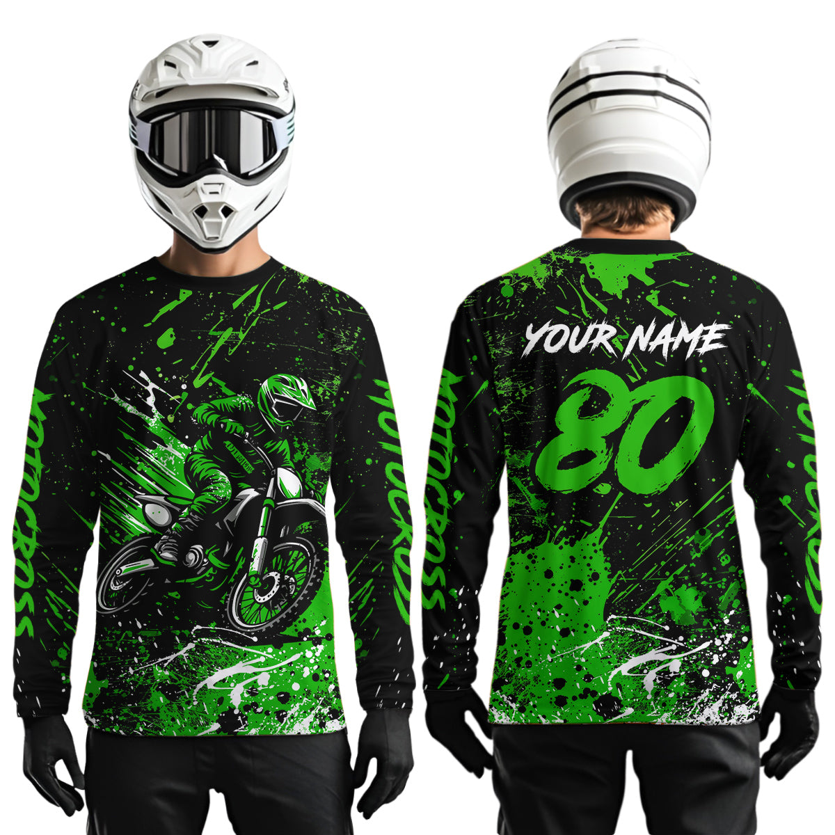 Green Youth Motocross Jersey Custom Motocycle Shirts Men Women Kid Motocross Shirt UPF30+ DNT39