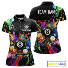 Load image into Gallery viewer, Colorful polo shirt with pool design on front and back, featuring 'TEAM NAME' and 'Your Name' text.