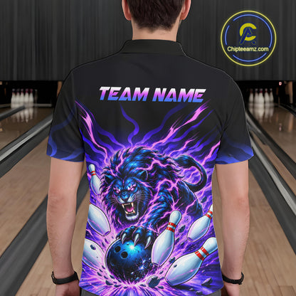 Custom Purple Flame Lion Bowling Team Shirts for Men Bowling League Shirts Polo & 1/4 Zip HNT632