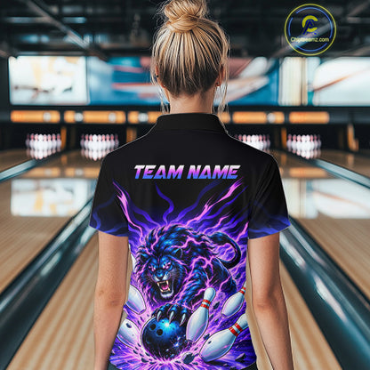 Custom Purple Flame Lion Bowling Team Shirts for Women Bowling League Shirts Polo & 1/4 Zip HNT632