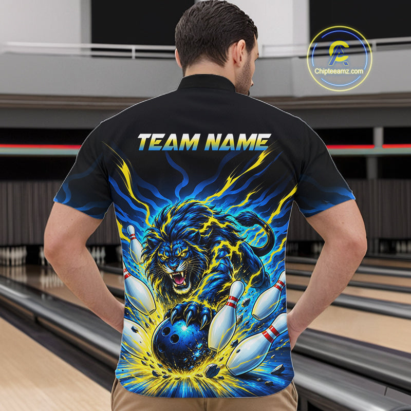 Custom Yellow Flame Lion Bowling Team Shirts for Men Bowling League Shirts Polo & 1/4 Zip HNT632