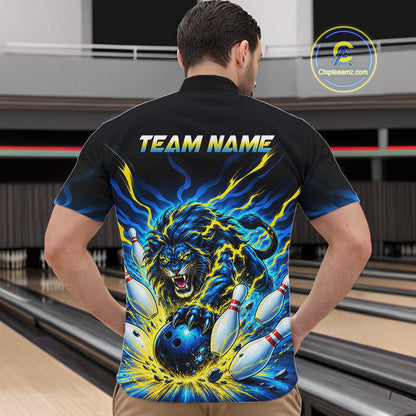 Custom Yellow Flame Lion Bowling Team Shirts for Men Bowling League Shirts Polo & 1/4 Zip HNT632