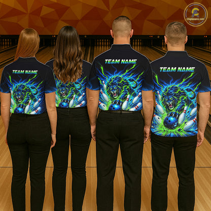 Custom Green Flame Lion Bowling Team Shirts for Men Bowling League Shirts Polo & 1/4 Zip HNT632