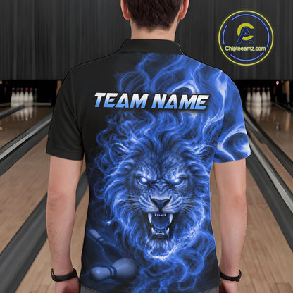 Custom Blue Smoke Lion Bowling Team Shirts for Men Bowling League Shirts Polo & 1/4 Zip HNT634