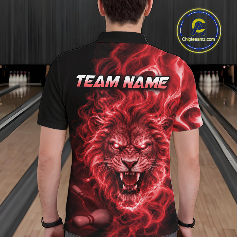 Custom Red Smoke Lion Bowling Team Shirts for Men Bowling League Shirts Polo & 1/4 Zip HNT634