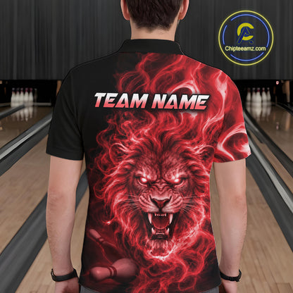 Custom Red Smoke Lion Bowling Team Shirts for Men Bowling League Shirts Polo & 1/4 Zip HNT634