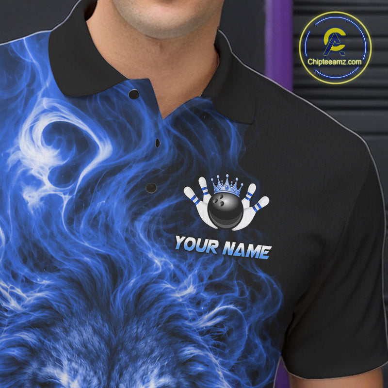 Custom Blue Smoke Lion Bowling Team Shirts for Men Bowling League Shirts Polo & 1/4 Zip HNT634