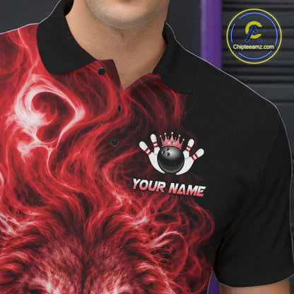 Custom Red Smoke Lion Bowling Team Shirts for Men Bowling League Shirts Polo & 1/4 Zip HNT634