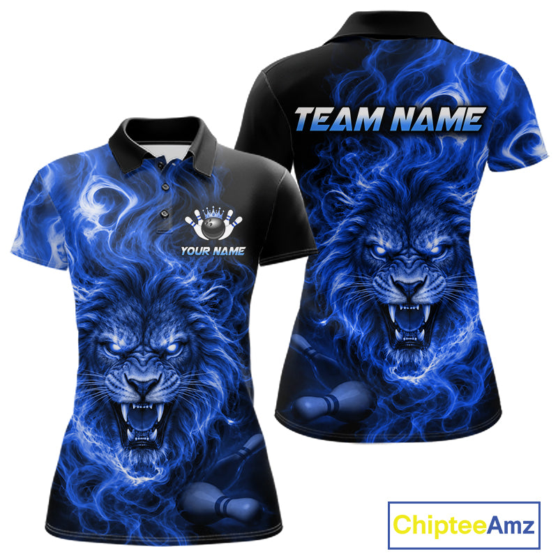 Custom Blue Smoke Lion Bowling Team Shirts for WOmen Bowling League Shirts Polo & 1/4 Zip HNT634