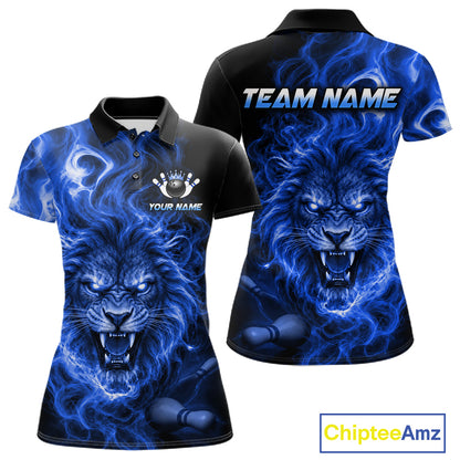 Custom Blue Smoke Lion Bowling Team Shirts for WOmen Bowling League Shirts Polo & 1/4 Zip HNT634