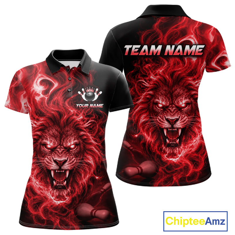 Custom Red Smoke Lion Bowling Team Shirts for Women Bowling League Shirts Polo & 1/4 Zip HNT634