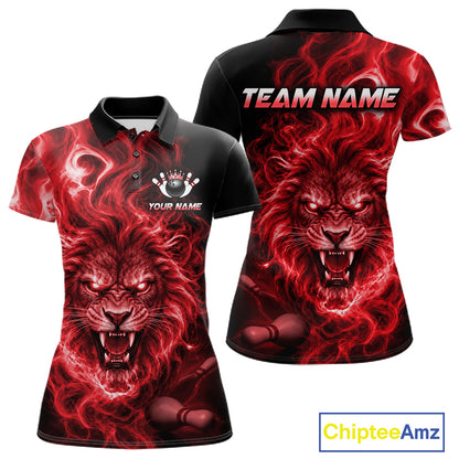 Custom Red Smoke Lion Bowling Team Shirts for Women Bowling League Shirts Polo & 1/4 Zip HNT634