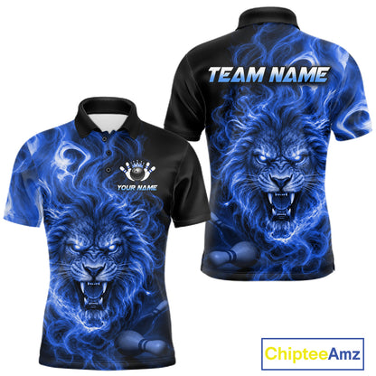 Custom Blue Smoke Lion Bowling Team Shirts for Men Bowling League Shirts Polo & 1/4 Zip HNT634