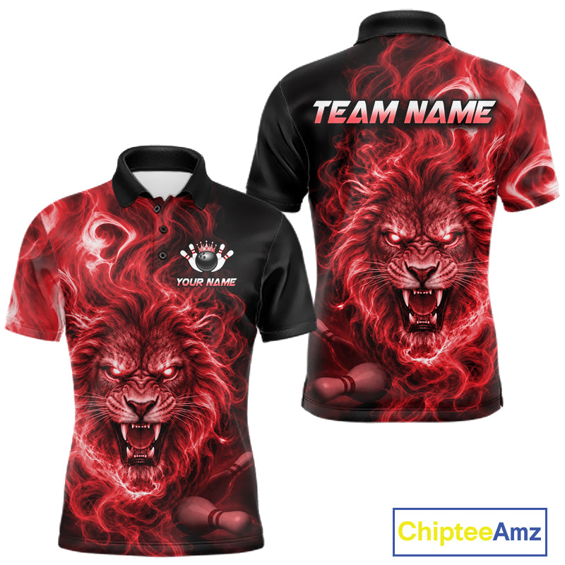 Custom Red Smoke Lion Bowling Team Shirts for Men Bowling League Shirts Polo & 1/4 Zip HNT634
