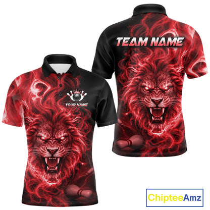 Custom Red Smoke Lion Bowling Team Shirts for Men Bowling League Shirts Polo & 1/4 Zip HNT634