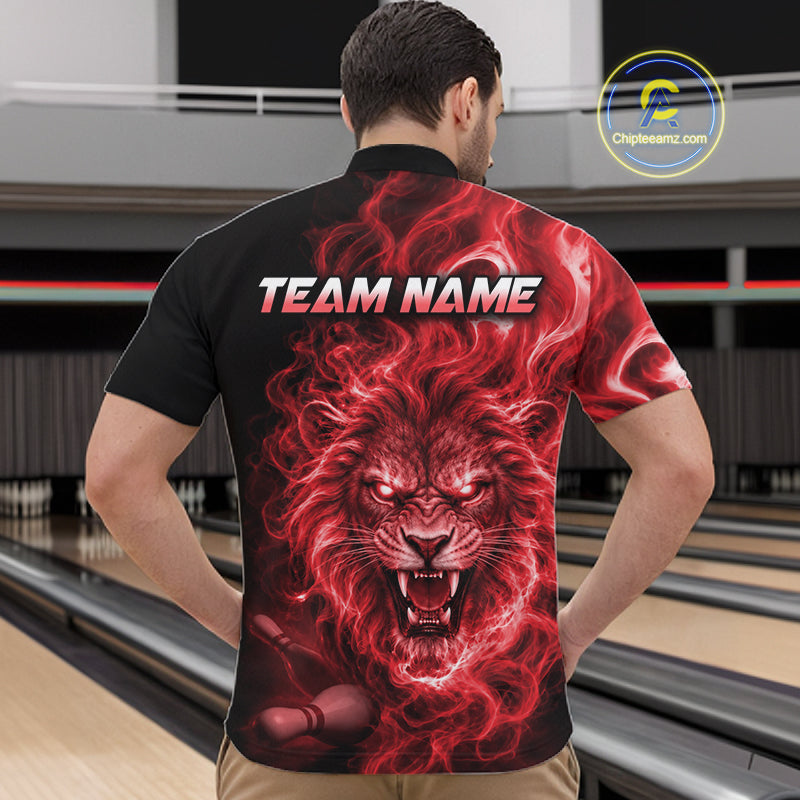 Custom Red Smoke Lion Bowling Team Shirts for Men Bowling League Shirts Polo & 1/4 Zip HNT634