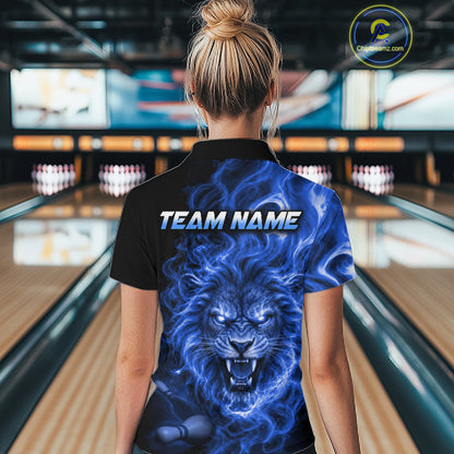 Custom Blue Smoke Lion Bowling Team Shirts for WOmen Bowling League Shirts Polo & 1/4 Zip HNT634